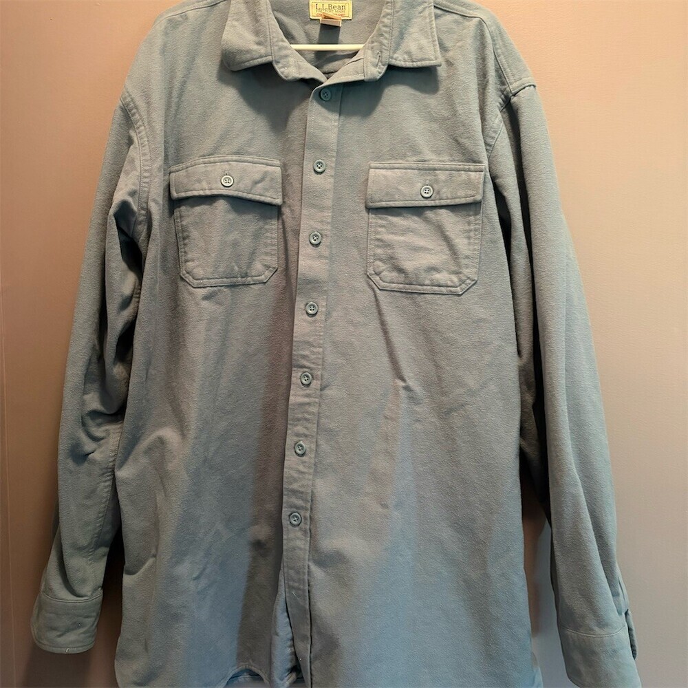 L.L.Bean Chamois Cloth Shirt Mens 2XLT Blue Solid Flannel Fisherman Coastal